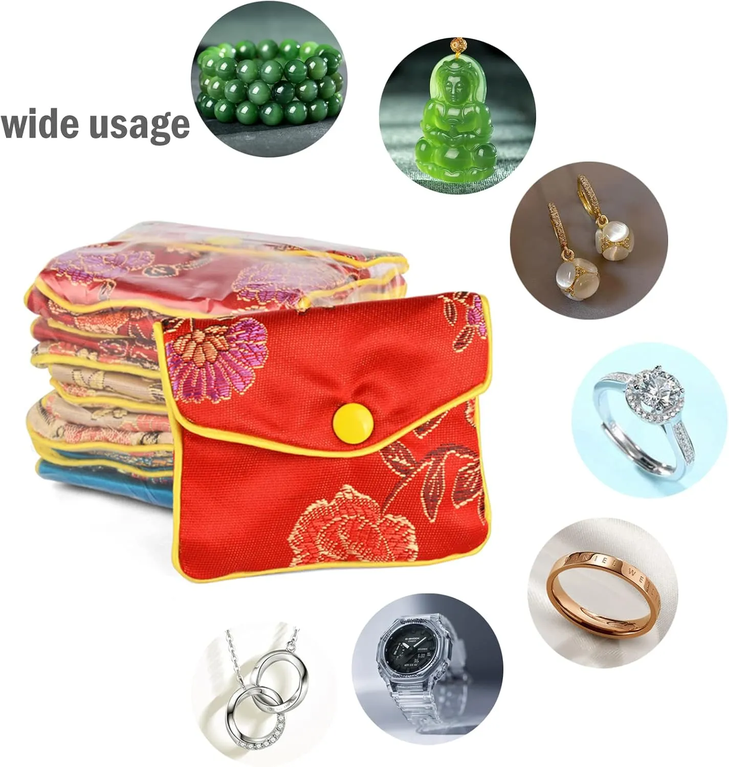 Baitaihem 15 Pack Jewelry Purse Pouch Gift Bags Chinese Silk Style Brocade Embroidered Bag,Multiple Colors(Large)