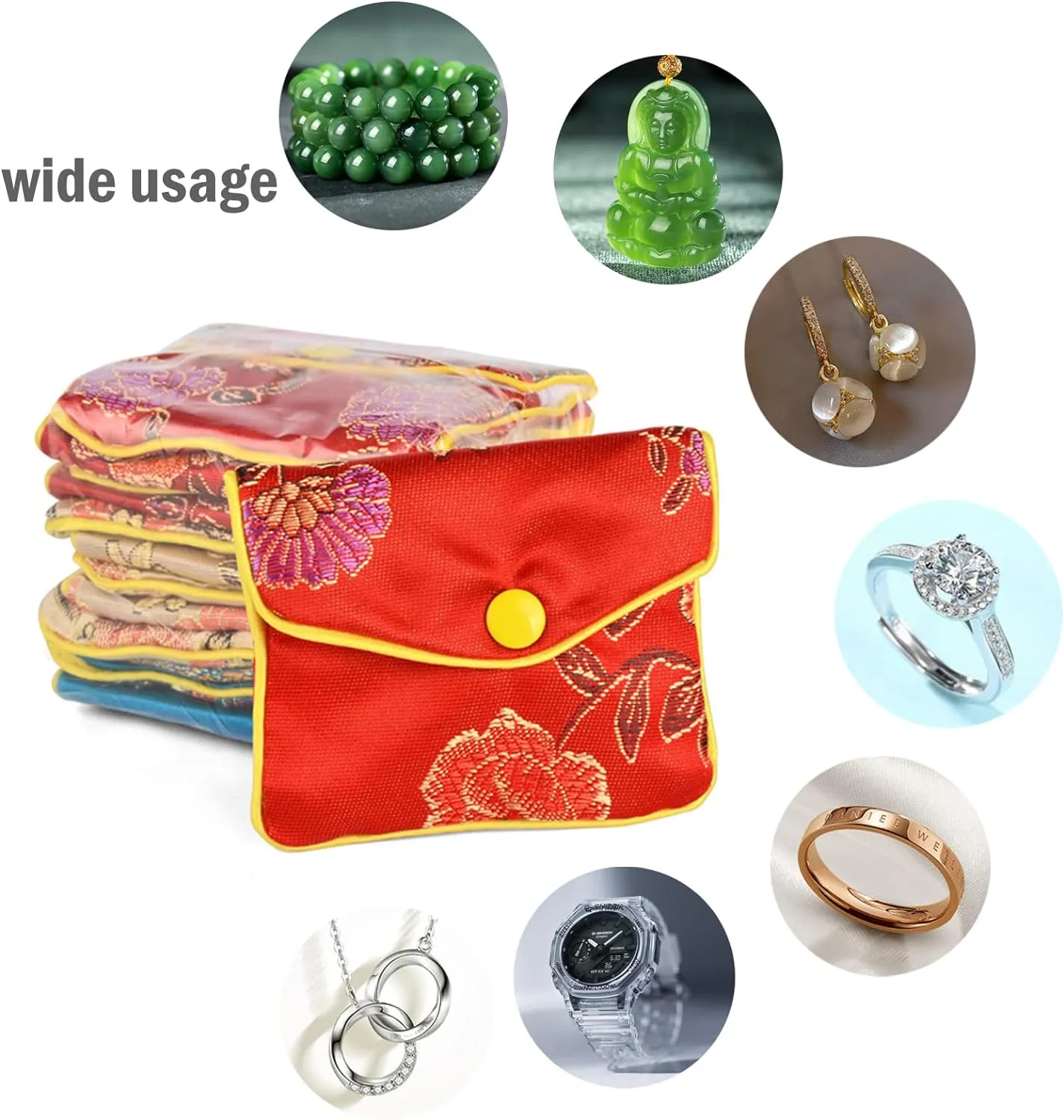 Baitaihem 15 Pack Jewelry Purse Pouch Gift Bags Chinese Silk Style Brocade Embroidered Bag,Multiple Colors(Small)