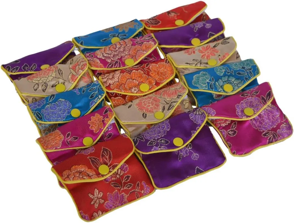 Baitaihem 15 Pack Jewelry Purse Pouch Gift Bags Chinese Silk Style Brocade Embroidered Bag,Multiple Colors(Small)