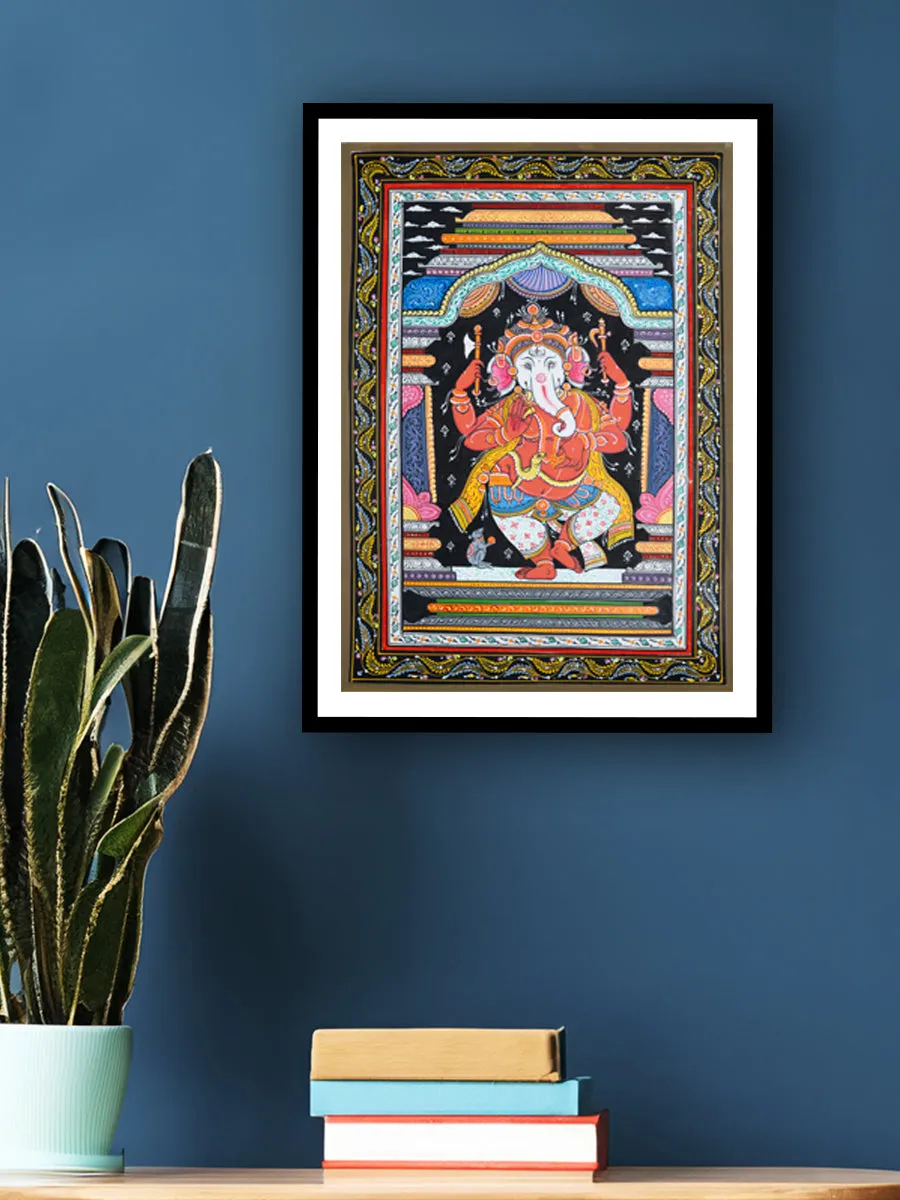 Balance in Motion: The Colorful Dancing Ganesha Pattachitra  by Apindra Swain