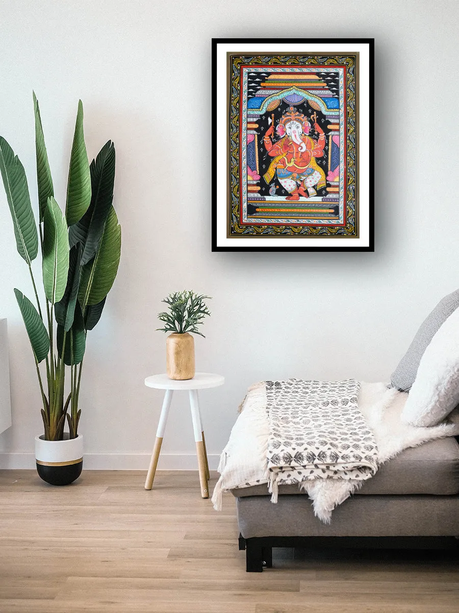 Balance in Motion: The Colorful Dancing Ganesha Pattachitra  by Apindra Swain