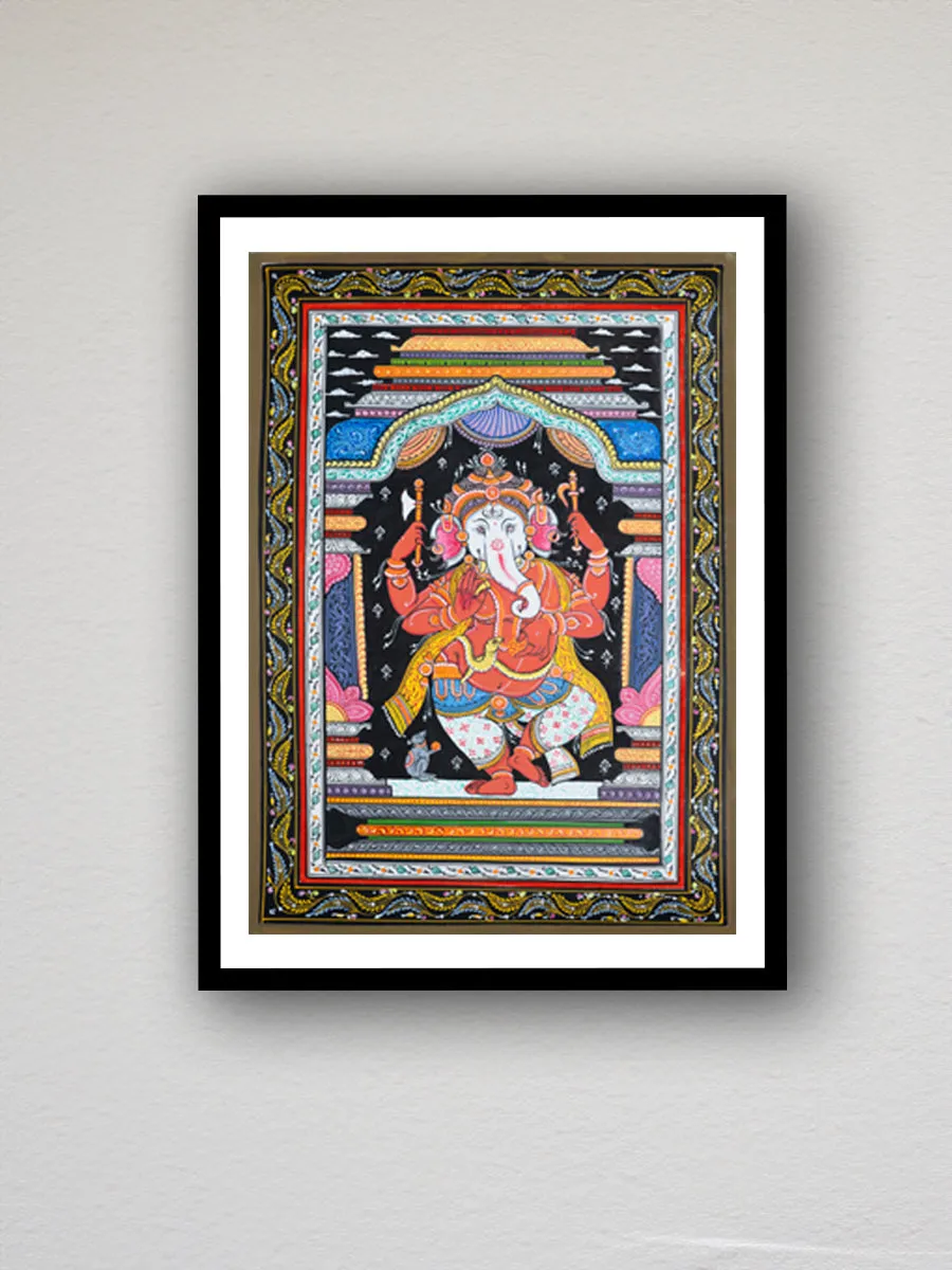 Balance in Motion: The Colorful Dancing Ganesha Pattachitra  by Apindra Swain