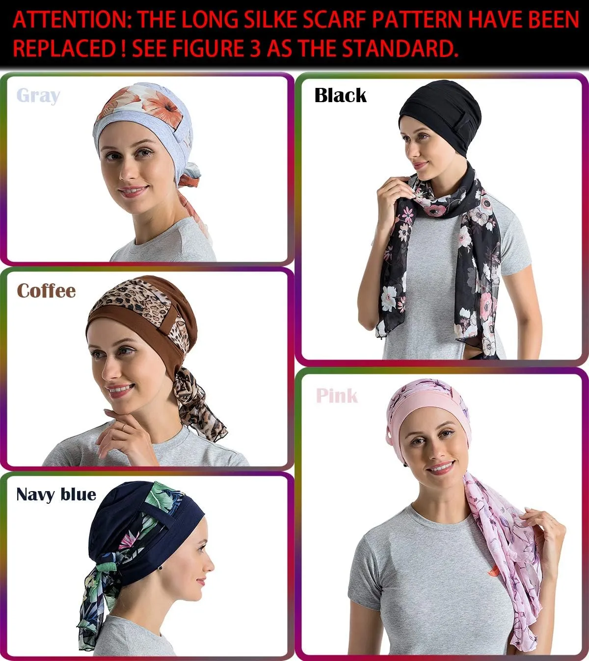 Bamboo Cotton Liner Chemo Headwear for Womenwith Silky Scarfs for Cancer Hair Loss Sleep Caps Beanie