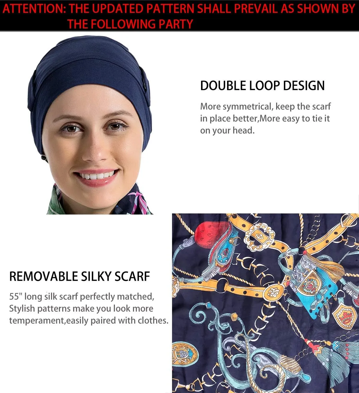 Bamboo Cotton Liner Chemo Headwear for Womenwith Silky Scarfs for Cancer Hair Loss Sleep Caps Beanie