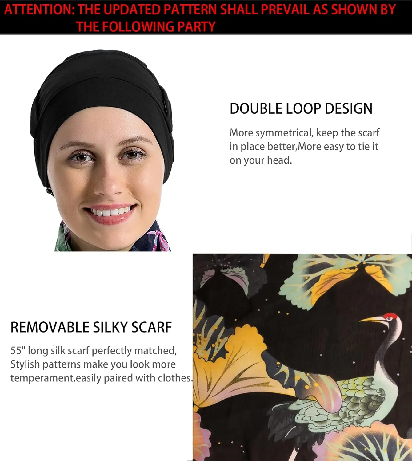 Bamboo Cotton Liner Chemo Headwear for Womenwith Silky Scarfs for Cancer Hair Loss Sleep Caps Beanie