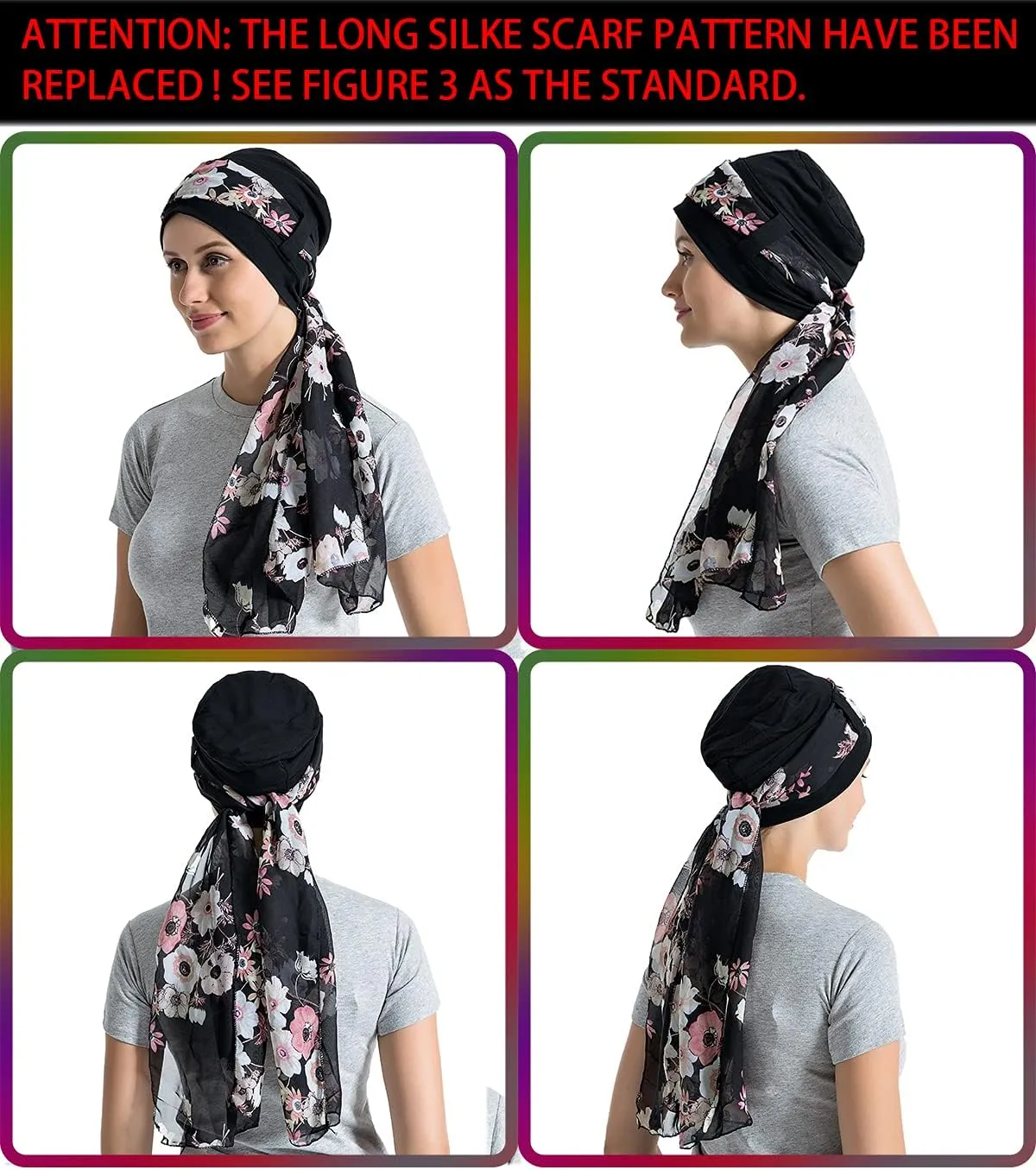 Bamboo Cotton Liner Chemo Headwear for Womenwith Silky Scarfs for Cancer Hair Loss Sleep Caps Beanie