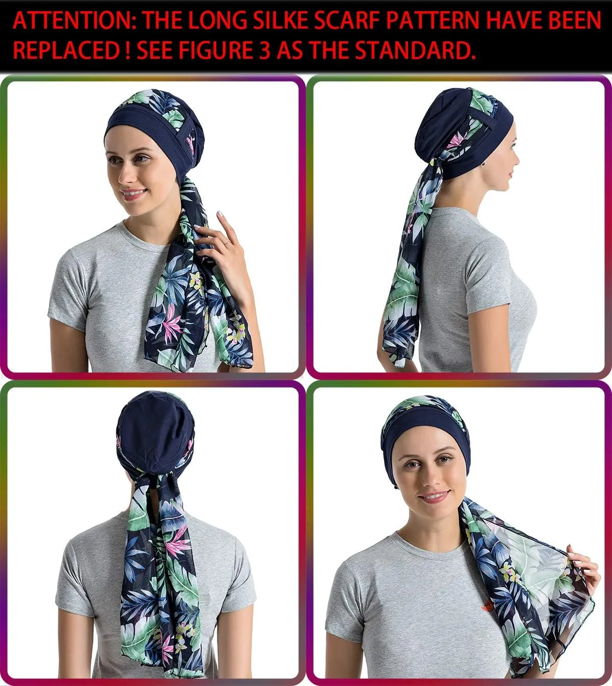 Bamboo Cotton Liner Chemo Headwear for Womenwith Silky Scarfs for Cancer Hair Loss Sleep Caps Beanie