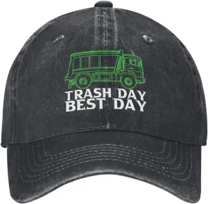 Baseball Cap Garbage Day is The Best Day Washed Denim Adjustable Fashion Unique Hat for Men Women