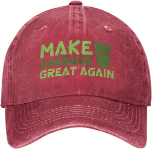 Baseball Cap Make Garbage Great Again Washed Denim Adjustable Fashion Unique Hat for Men Women