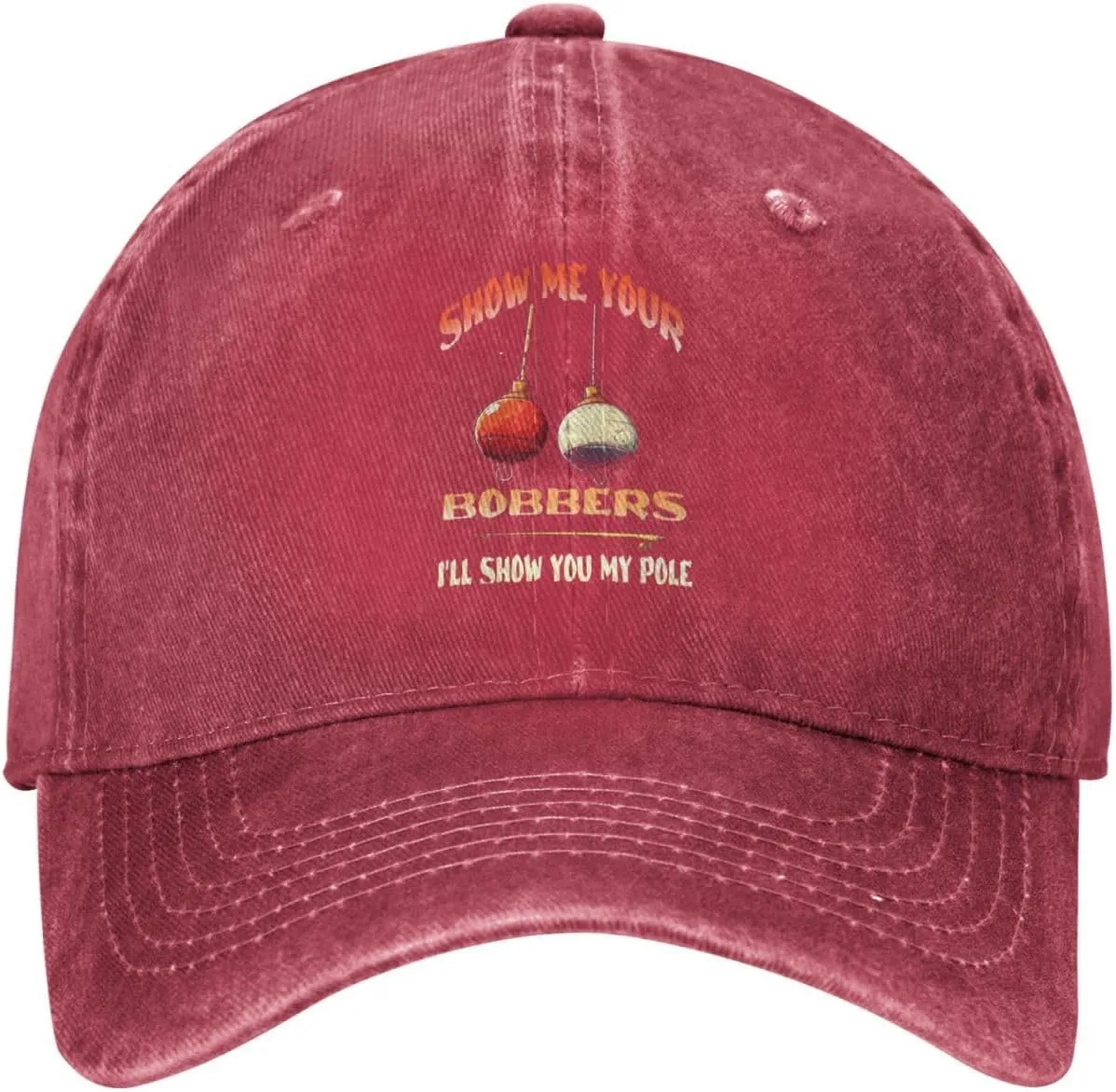 Baseball Cap Show Me Your Bobbers I'll Show You My Pole Washed Denim Adjustable Fashion Unique Hat for Men Women
