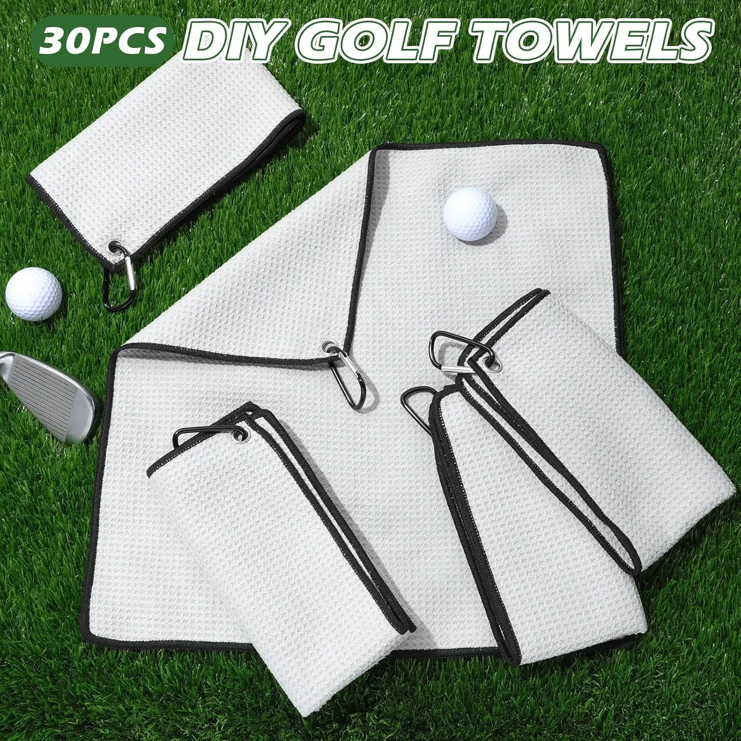 Batiyeer Golf Towels Bulk for Bags 16'' x 16'' Microfiber Waffle Pattern Golf Towel with Clipfor Mini Tournament, Club, Yoga, Fitness