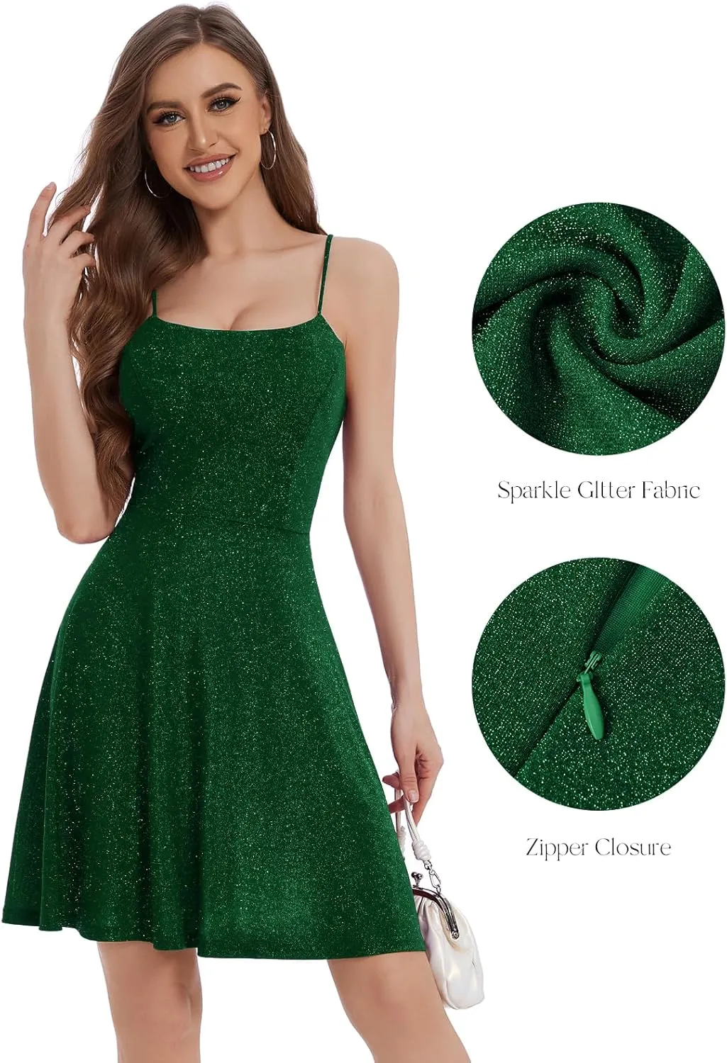 Bbonlinedress Spaghetti Straps Sparkly Homecoming Dress Fit and Flare Glitter Mini Swing Semi Formal Prom Party Club Dress