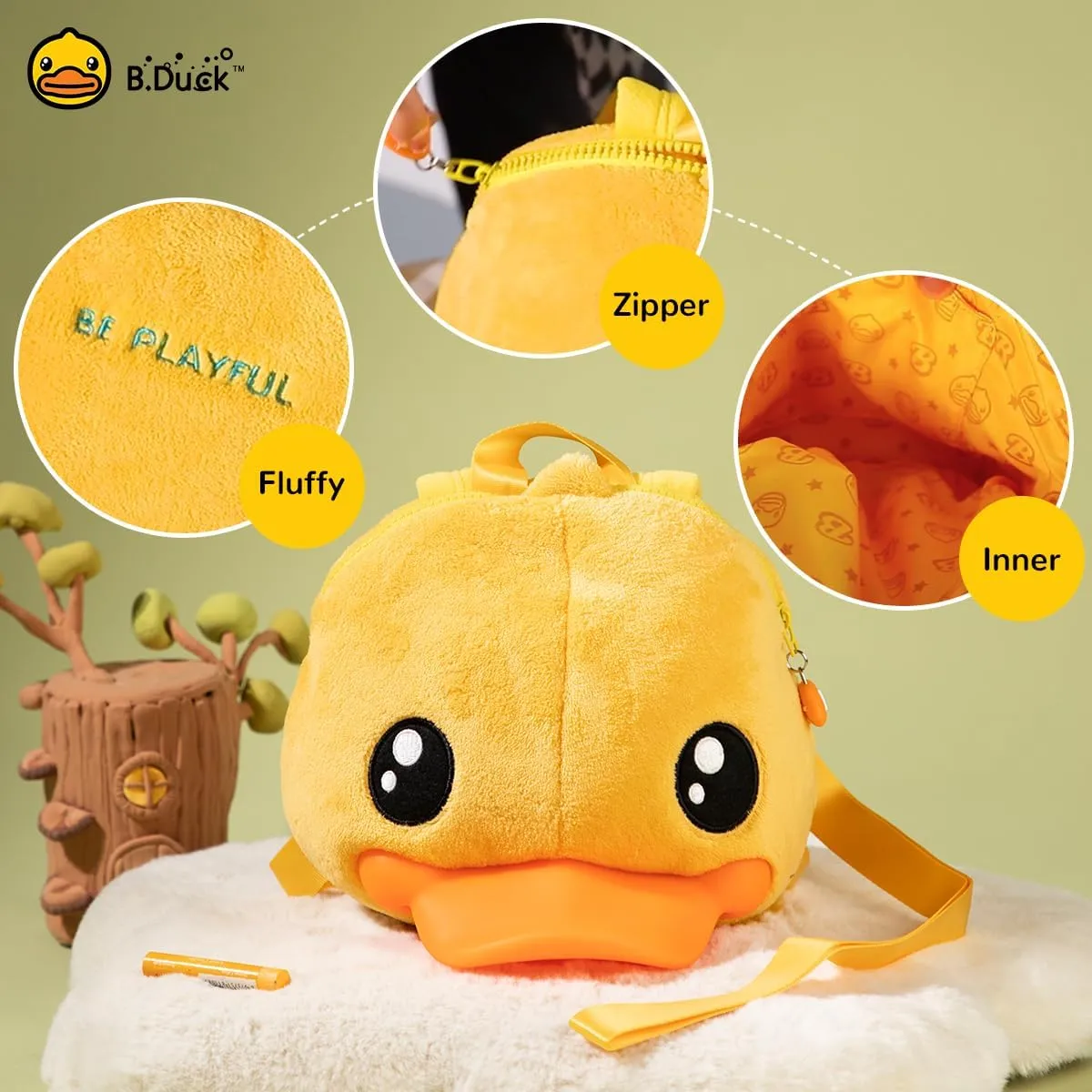 B.Duck Kids Backpack Soft Plush Kindergarten Yellow Duck Mini Backpack Travel Bag For Boys and Girls