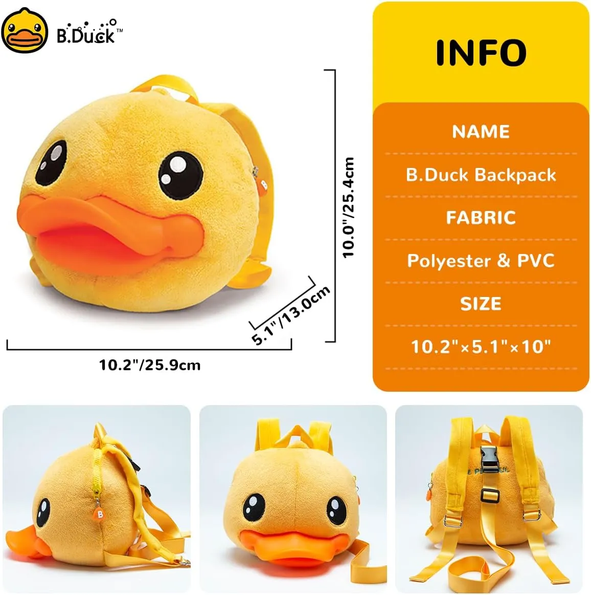 B.Duck Kids Backpack Soft Plush Kindergarten Yellow Duck Mini Backpack Travel Bag For Boys and Girls