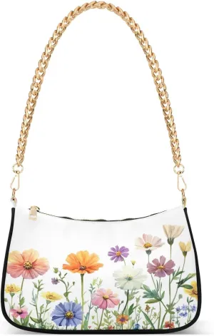 Beautiful Herbaceous Flowers Shoulder Bags for Women,Tote Handbag Mini Clutch Purse with Zipper Closure