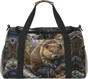 beaver working print Overnight Bags for Women and Men Shoulder Bag Carry On Bag for Traveling Travel Essentials