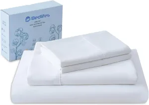 Bedlifes 100% Egyptian Cotton Sheets Queen Size-Cooling Sheets Soft Breathable Sateen Weave Luxury Hotel Sheets-16 Deep Pocket 4Piece (Queen,White)