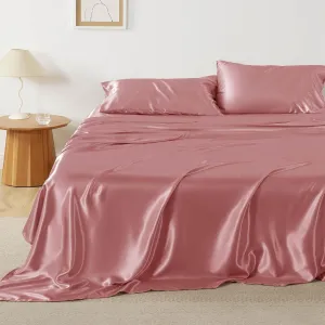 Bedsure Satin Sheets Queen Size - Similar to Silk Sheets, Silky Bedsheet, Luxury & Ultra Soft, Non-Fading & Wrinkle Free, Good for Hair & Skin, Gifts for Women, 4 Pieces, Coral