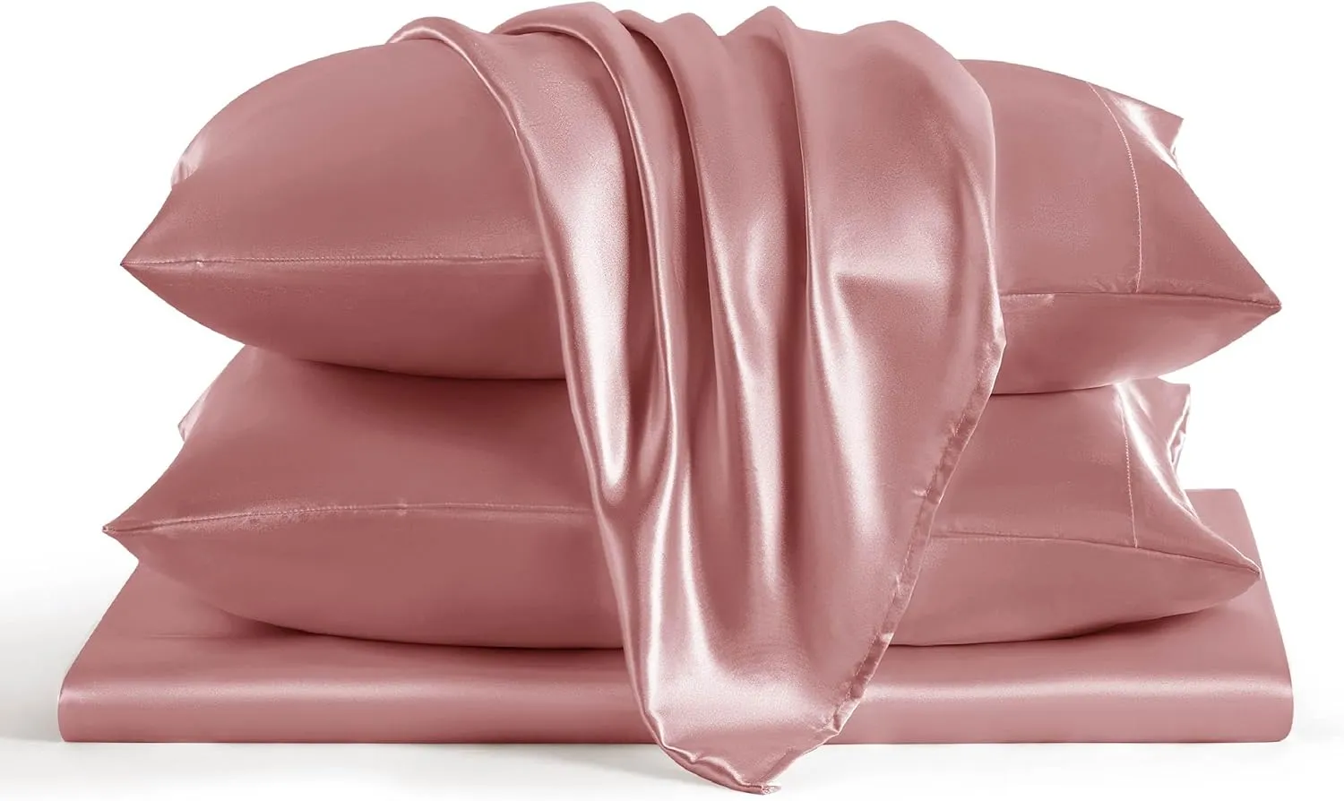Bedsure Satin Sheets Queen Size - Similar to Silk Sheets, Silky Bedsheet, Luxury & Ultra Soft, Non-Fading & Wrinkle Free, Good for Hair & Skin, Gifts for Women, 4 Pieces, Coral