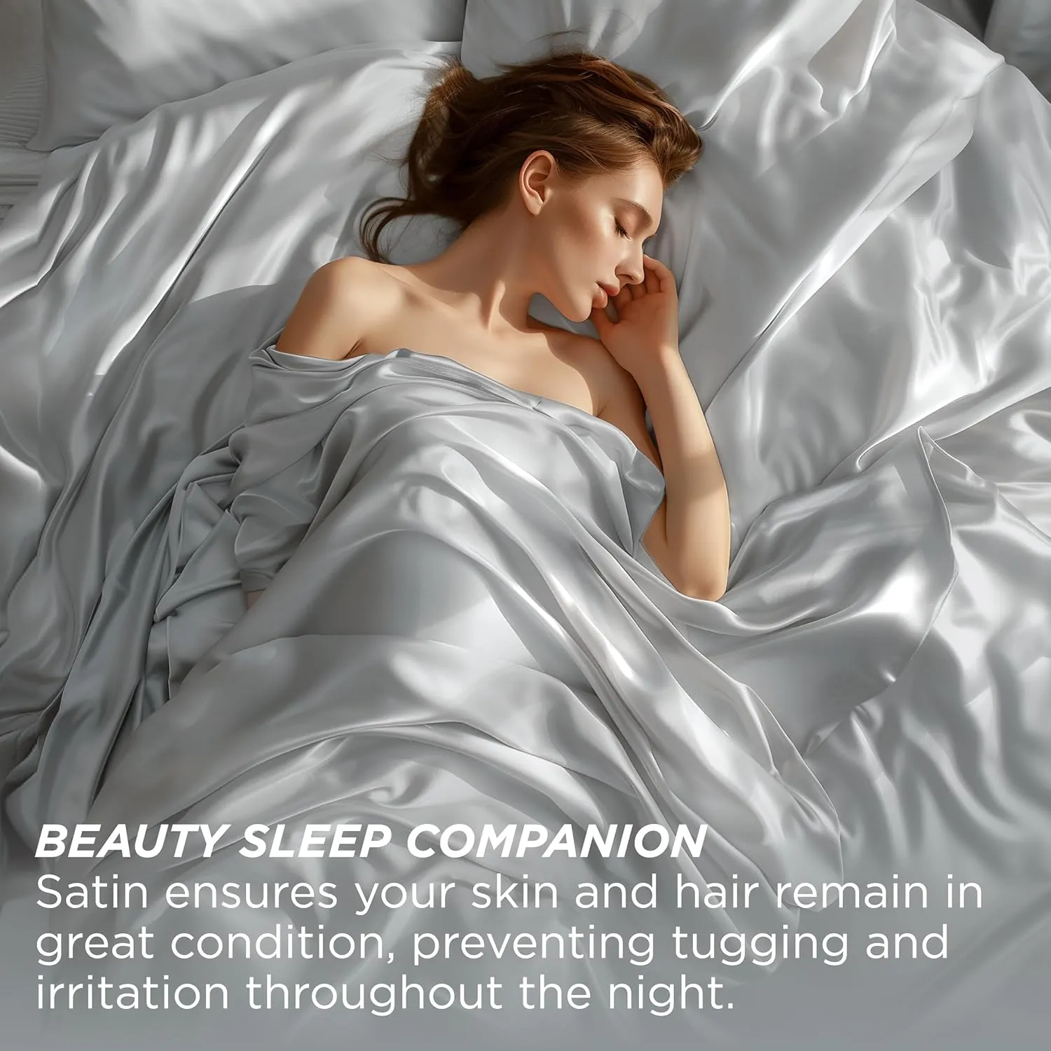 Bedsure Satin Sheets Queen Size - Similar to Silk Sheets, Silky Bedsheet Queen Size Bed, Soft & Luxury, Non-Fading & Wrinkle Free, Good for Hair & Skin, Gifts for Women, 4 Pieces, Silver Grey