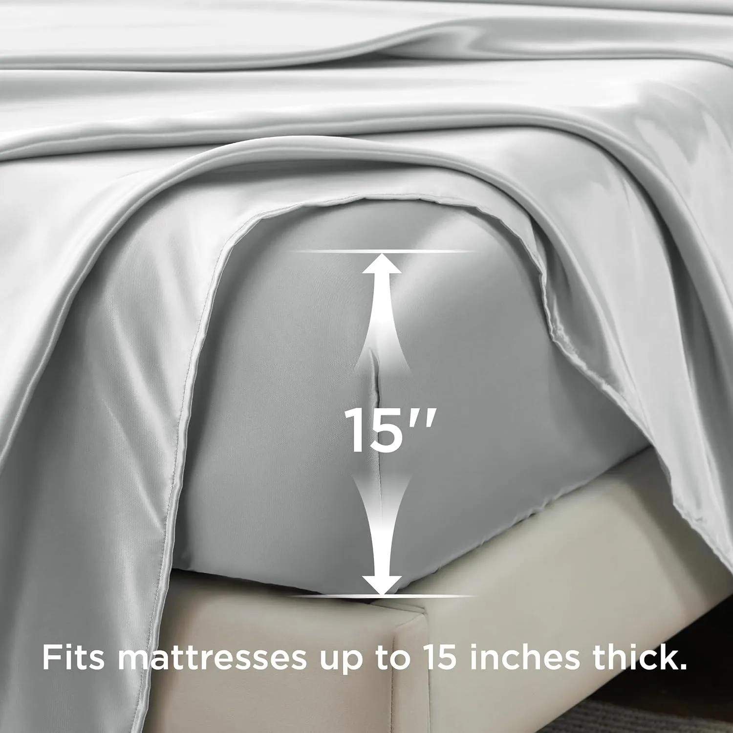 Bedsure Satin Sheets Queen Size - Similar to Silk Sheets, Silky Bedsheet Queen Size Bed, Soft & Luxury, Non-Fading & Wrinkle Free, Good for Hair & Skin, Gifts for Women, 4 Pieces, Silver Grey