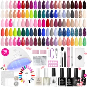 Beetles Gel Nail Polish Kit with U V Light-75PCS Chic Outfits 45 Colors Gel Polish Starter Kit,Soak Off All Season Gel Nail Kit with 5PCS Base Top Coat Nail Art Tools-Perfect Manicure Kit for Women