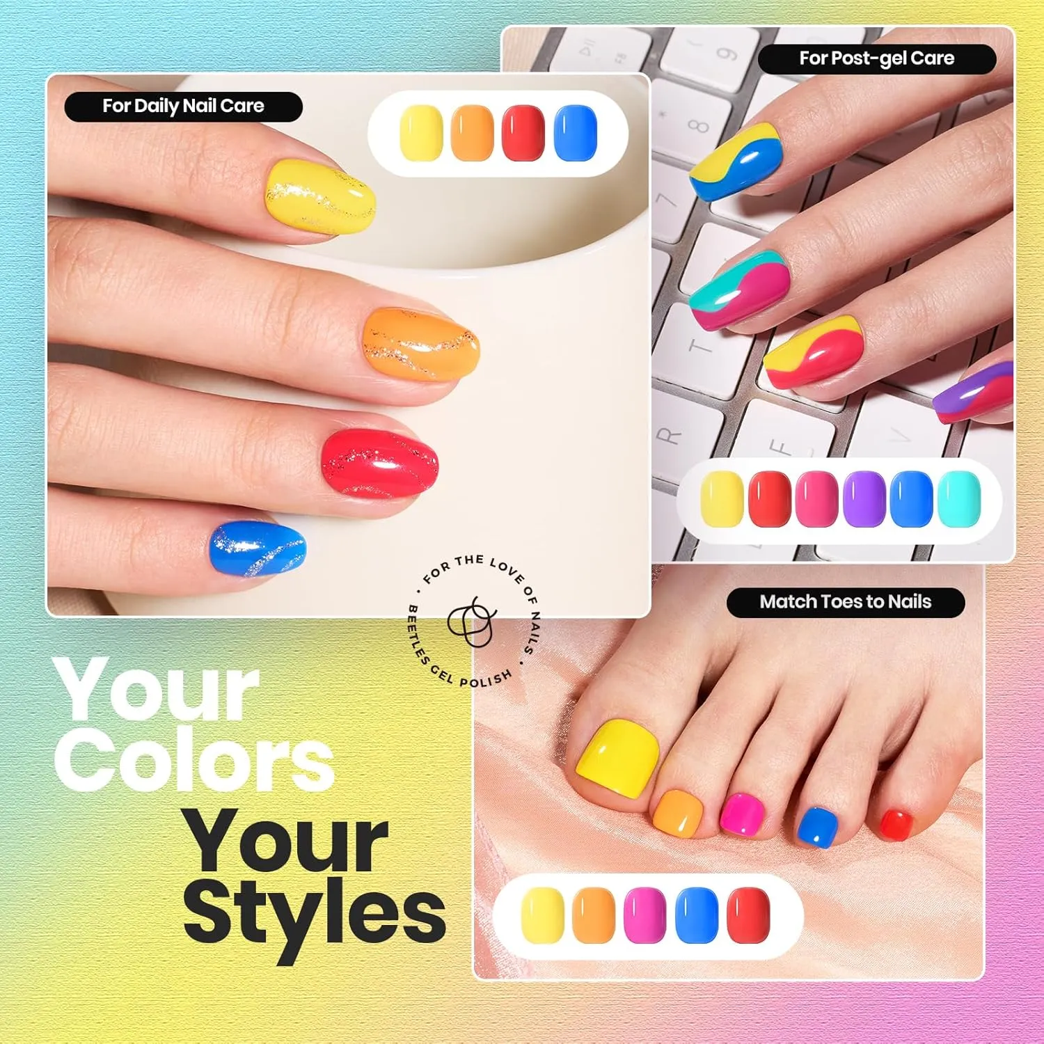 Beetles Neon Nail Polish Set - Quick Dry Nail Polish Kit 12 Colors Hot Pink Green Blue Yellow Red Regular Air Dry Fingernail Polish Pack for Women Gift Beetles Summer Cocktails 12 Colors