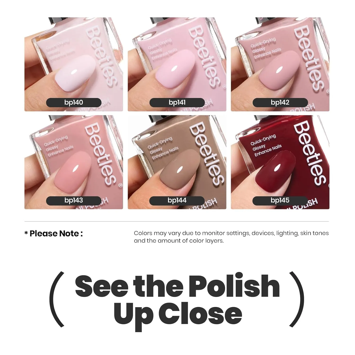Beetles Nude Nail Polish Set Coconut Mousse 6Pcs 15ml, Pink Nail Fast Drying Long Lasting Neutral Brown Red Burgundy Dark Lacquer Glossy for Salon-Quality Results
