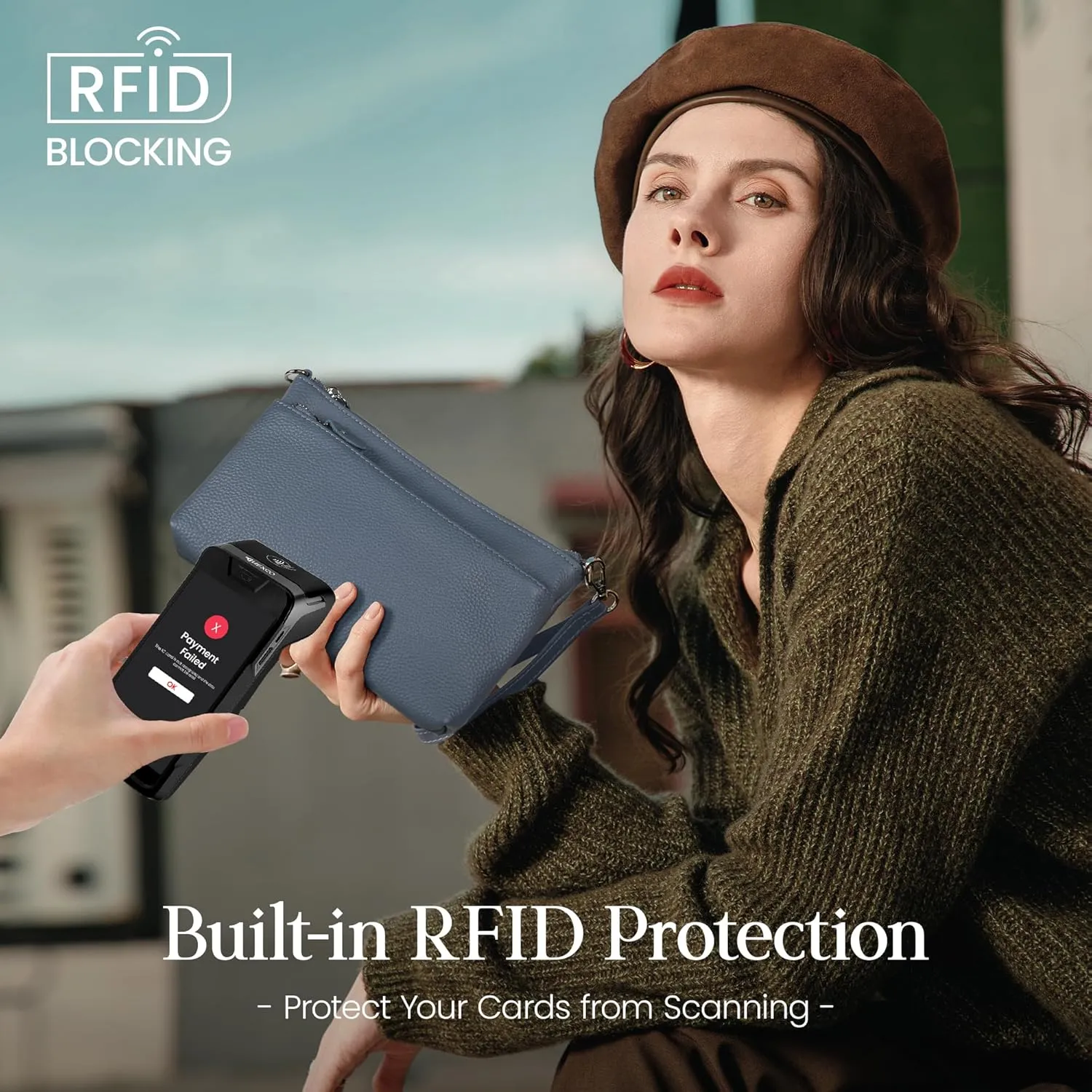 befen Genuine Leather Wristlet Clutch Wallet Purses with RFID Blocking, Small Crossbody Bags Shoulder Handbag for Women