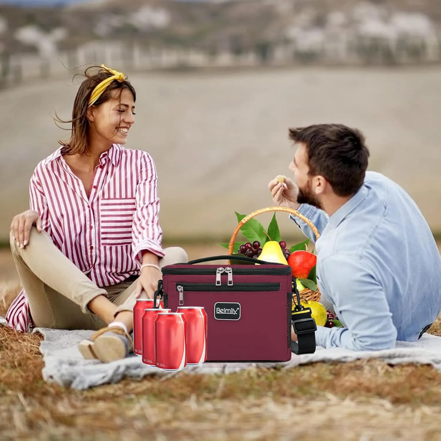 BEIMILY Lunch Box for Men/Women,Small Insulated Lunch Bag,Reusable LunchBox for work Picnic Hiking Beach,Leakproof Soft Cooler Tote Bag Organizer with Adjustable Shoulder Strap for Adults (Dark red)