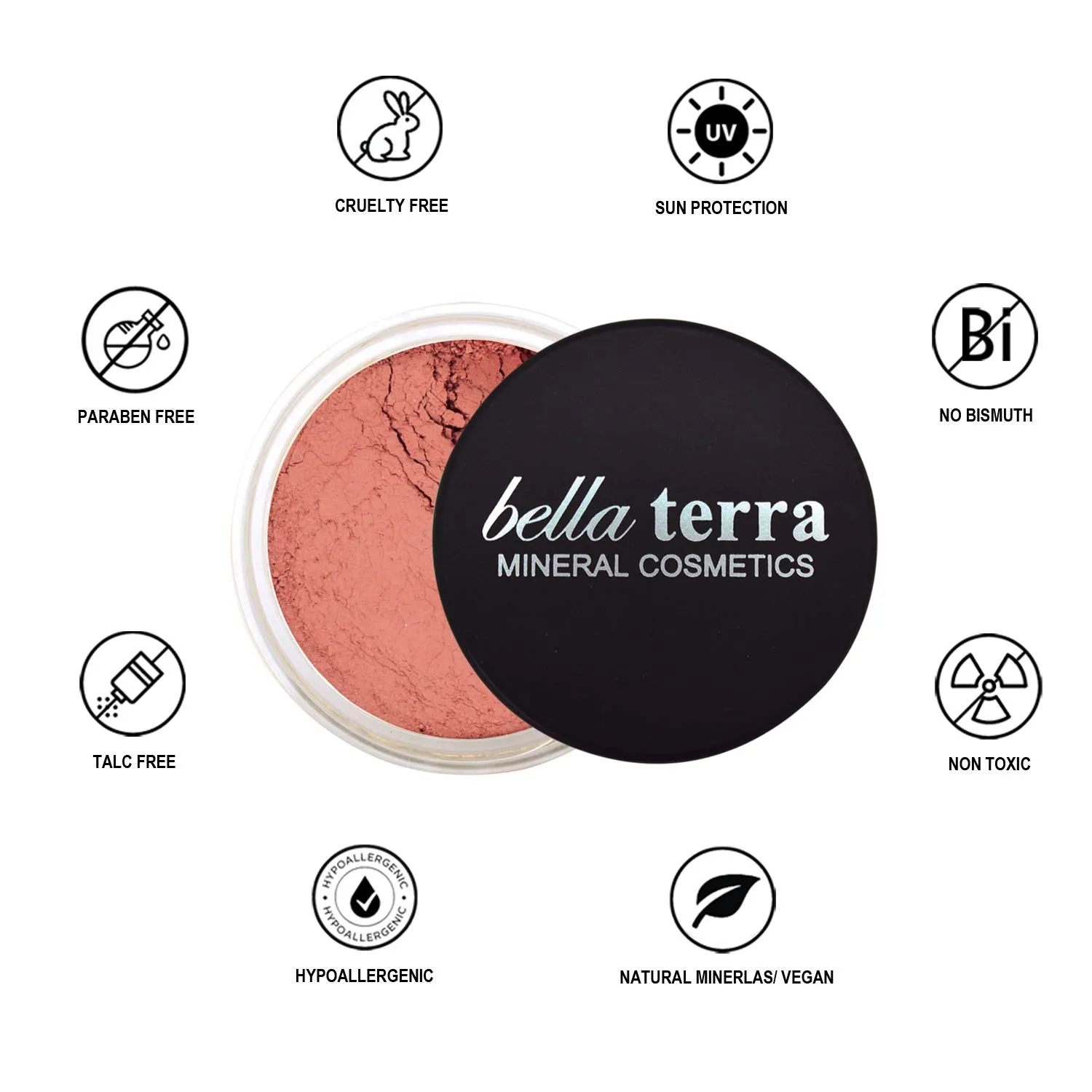 Bellaterra Cosmetics Mineral Loose Blush - Contouring, Long Lasting, Illuminating in 5 Shades for All Skin Types. (SUNSET PLUM, 9g)