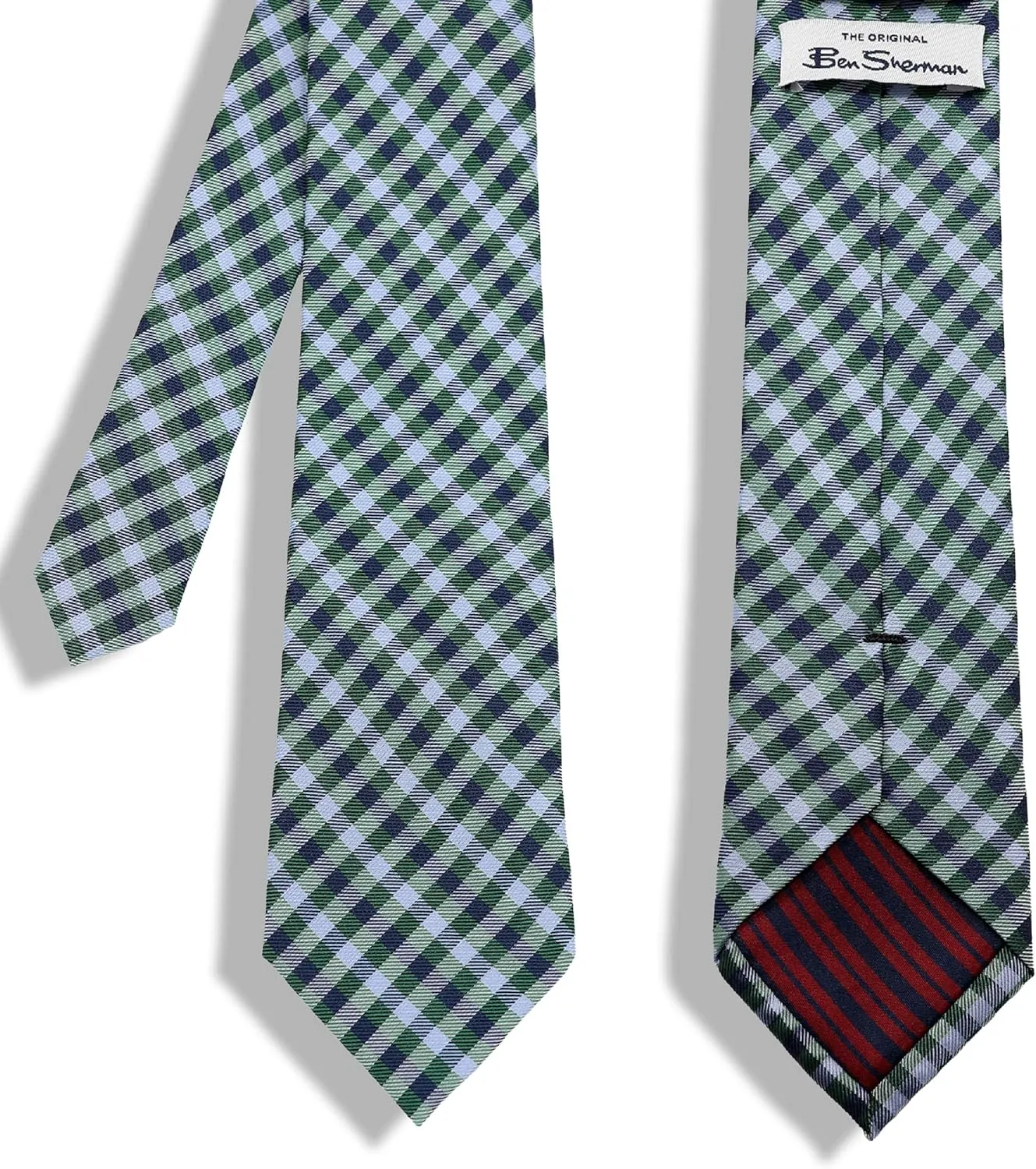 Ben Sherman Men's Plaid Silk Neck Tie - 100% Silk Woven, Traditional English Design with Signature Stripe Lining