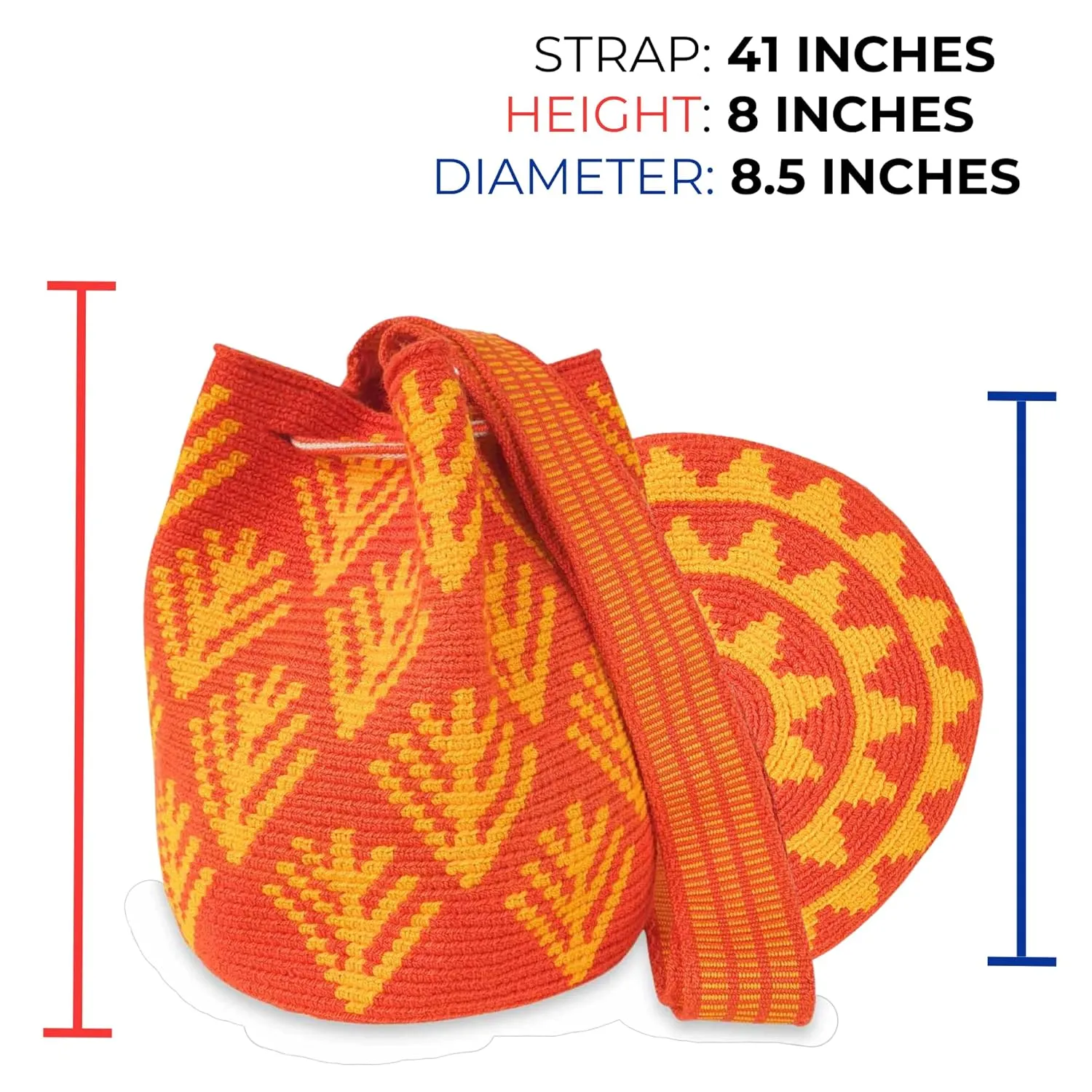Best-Selling Wayuu Bag, Mochila from Colombia, Medium Crochet Crossbody, Handmade Medium Purse, Ethnic Bucket Bag, Colombian Craft (Saffron)