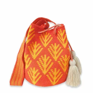 Best-Selling Wayuu Bag, Mochila from Colombia, Medium Crochet Crossbody, Handmade Medium Purse, Ethnic Bucket Bag, Colombian Craft (Saffron)