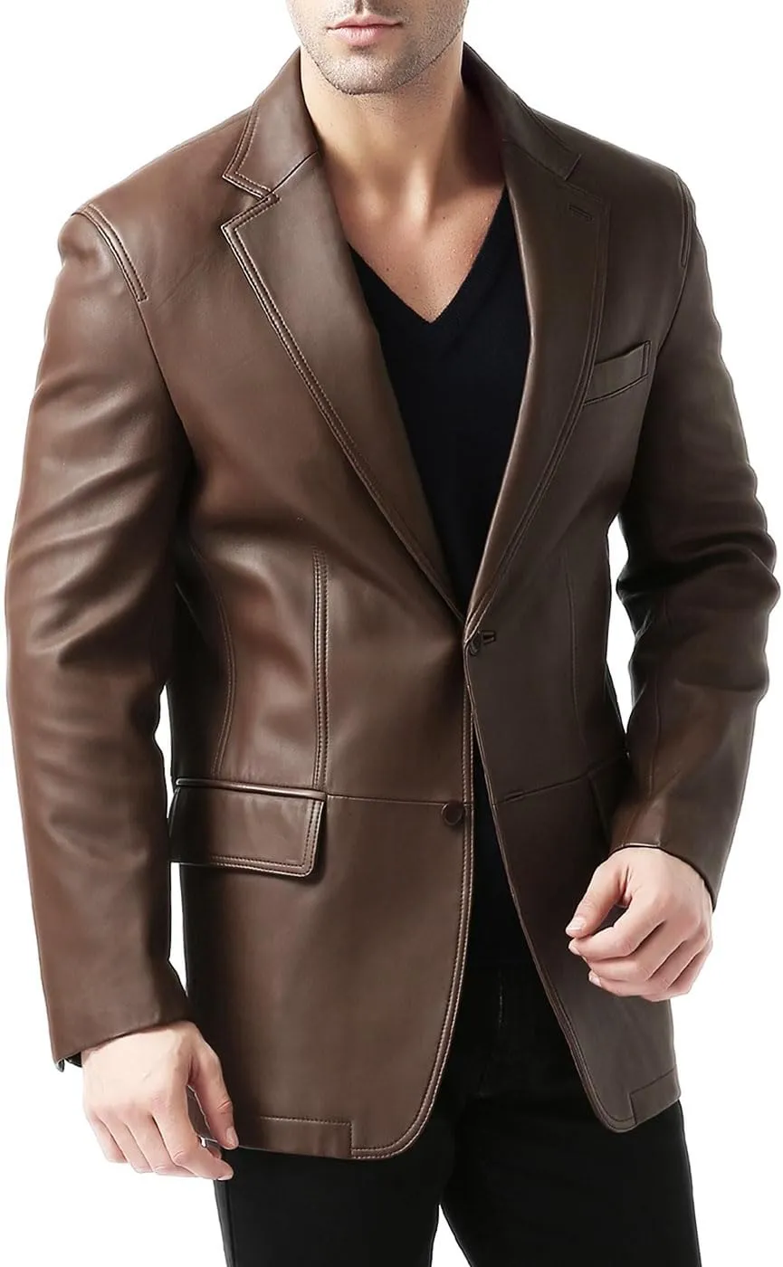 BGSD Men Jacob 2-Button New Zealand Lambskin Leather Blazer Sport Coat Jacket (Also available in Big and Tall and Short)