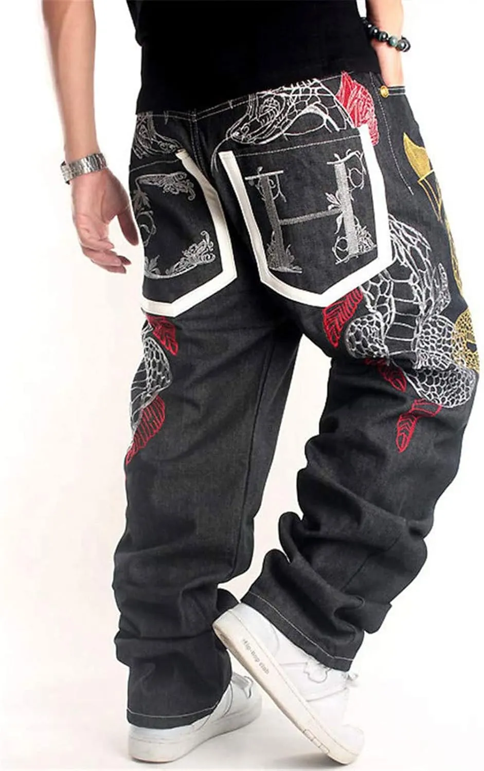 Black Baggy Jeans Men Y2k Hip Hop Goth Skater Pants Loose Fit Dance Demin Pants Grunge Graphic Jnco Jeans
