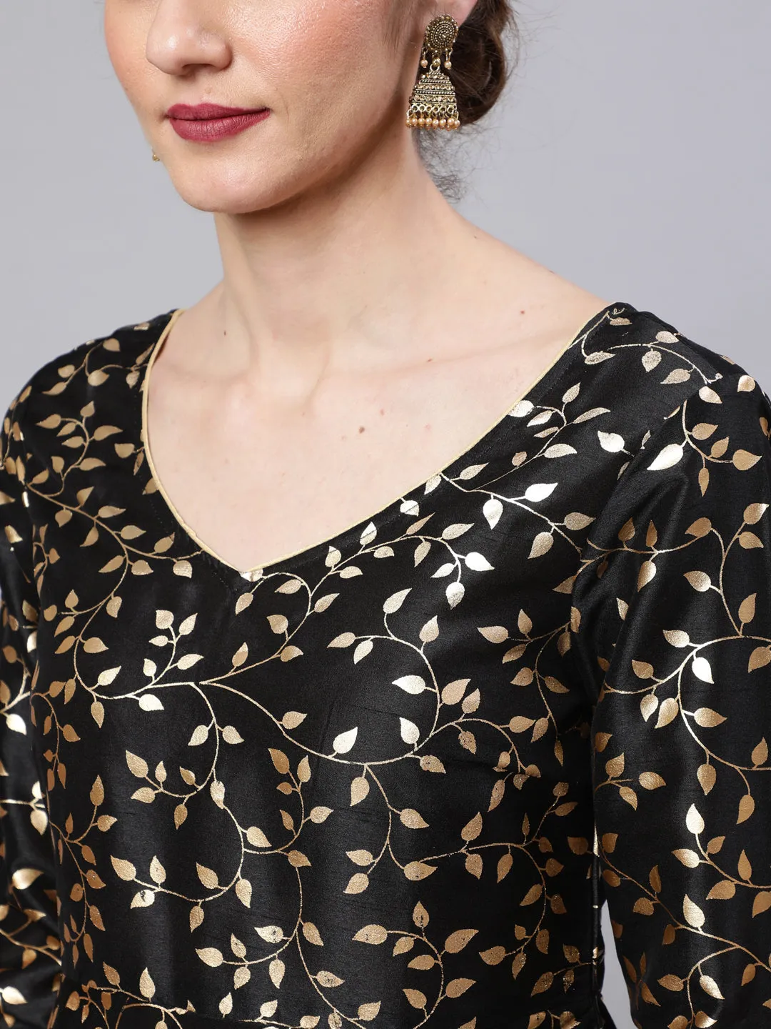 Black Foil Print Kurta Sharara With Dupatta