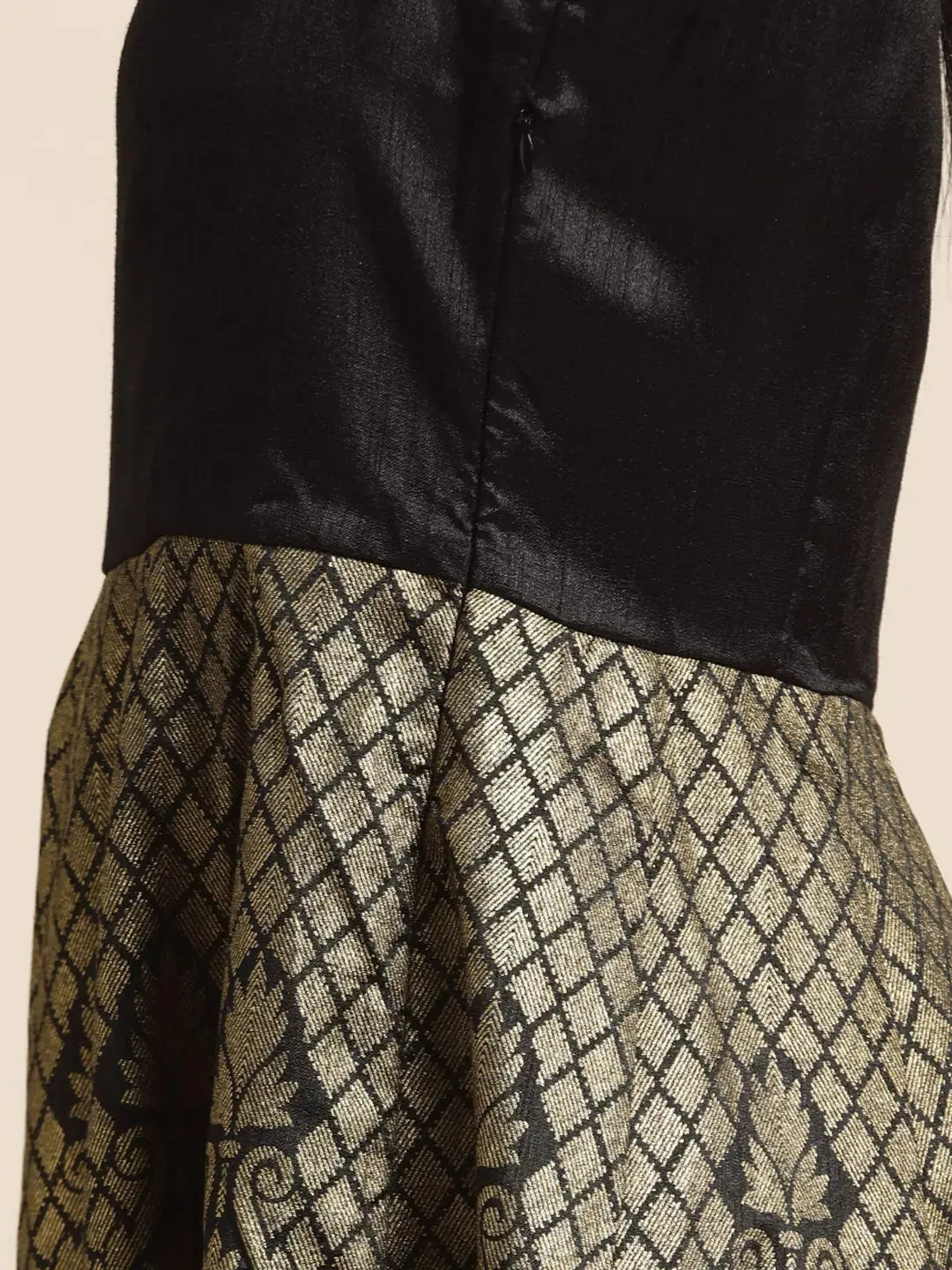 Black Foil Print Sleeveless Anarkali Maxi Dress