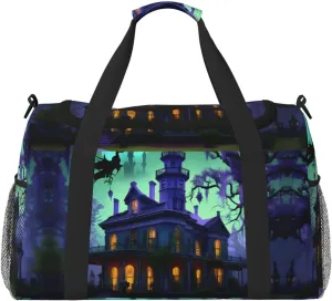 Black Haunted Mansions print Large Canvas Travel Duffel Bag Weekender Bags for Women Overnight Bag Carry On Tote Bag