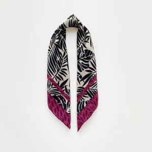 Black Ivory Tropical Foliage Silk Scarf - 65cm Hand-rolled Women's Bandana Scarf