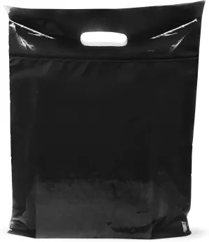 Black Merchandise Plastic Shopping Bags - 100 Pack 12" x 15" with 2.0 mil Thick - Die Cut Handles - Heavy Duty Double Handle, Perfect for Birthdays, Goodie Bags - Color Black - 100% Recyclable