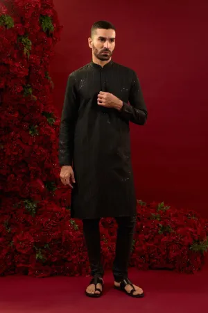 Black silk kurta set with hand and machine work