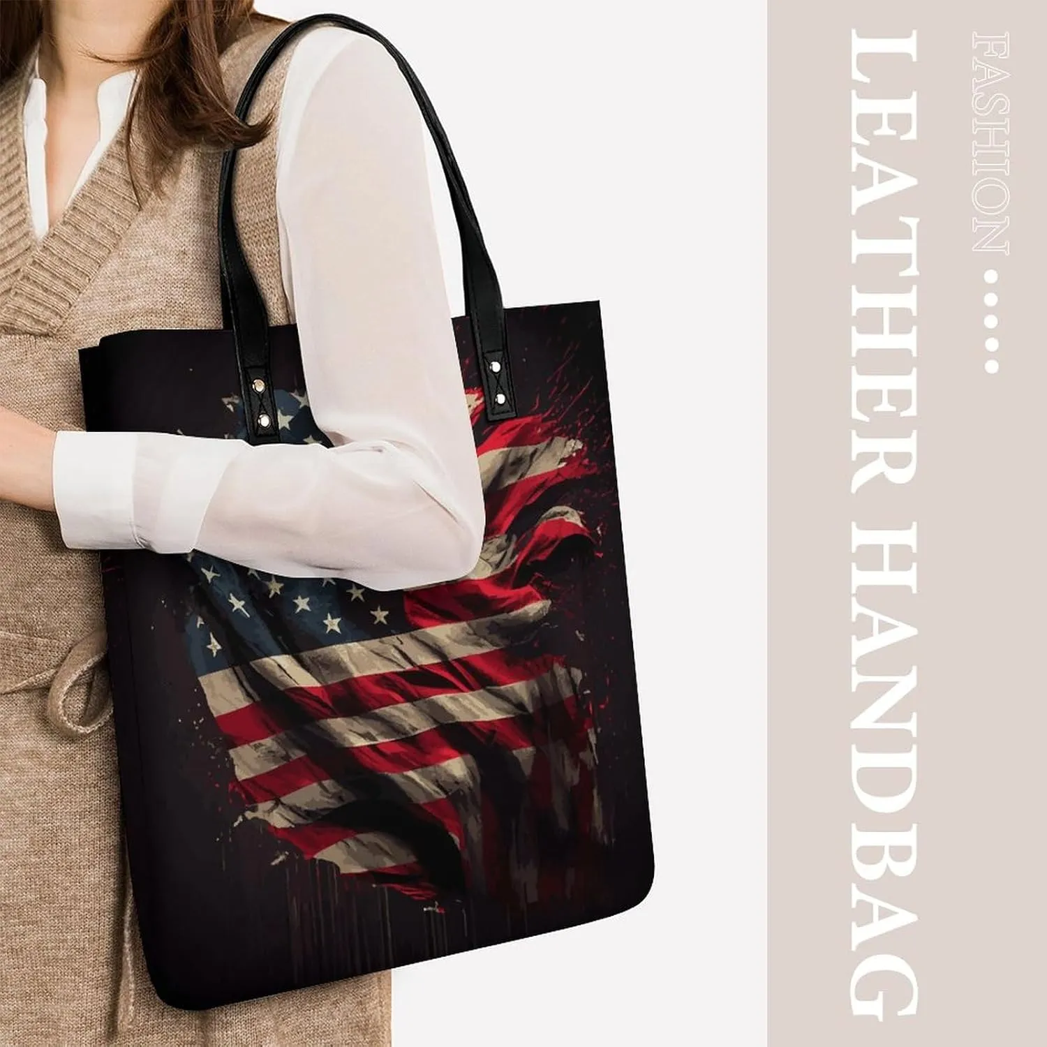 Black White Milk Cow Spots Print Pattern Leather Handbag with Large Space, Fashionable Handbag