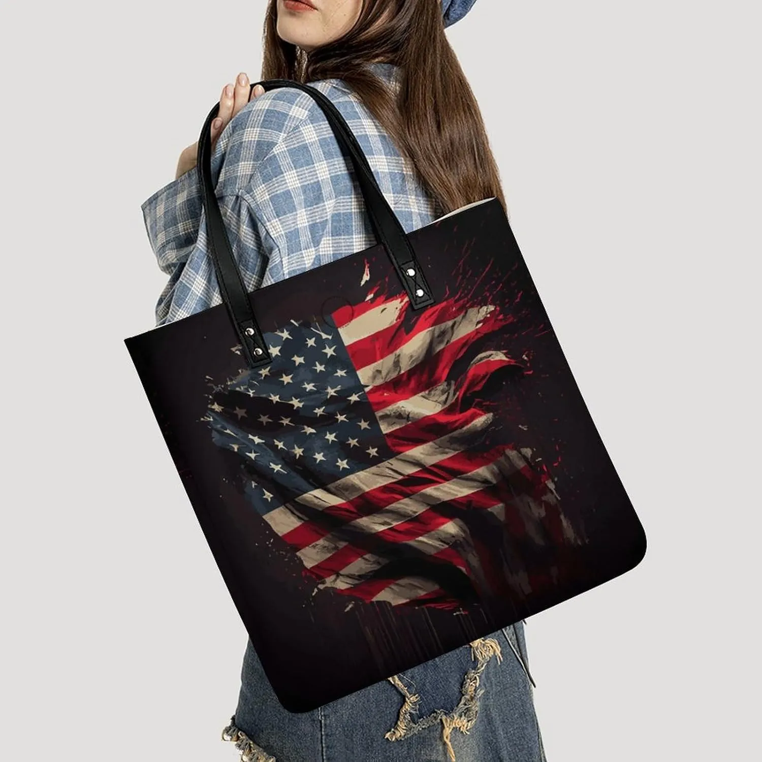 Black White Milk Cow Spots Print Pattern Leather Handbag with Large Space, Fashionable Handbag