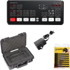 Blackmagic Design ATEM Mini Pro 4-Channel HDMI Live Stream Switcher with SKB iSeries Hard Case and 3.5" Mini Cable Wraps (Bundle Set)