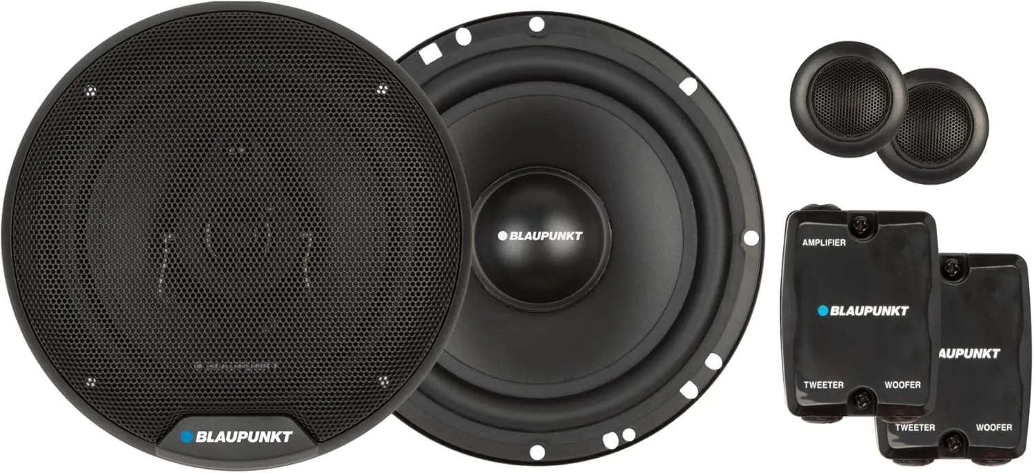 BLAUPUNKT BPS-E650C 6.5" 120W Component Car Speakers with Silk Dome Tweeters, High-Pass/Low-Pass Crossover, and Sleek Design