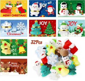 Blosssound 32 Set Christmas Stress Balls with Cards Bulk Small Christmas Holiday Party Favors Christmas Stress Relief Gifts Pack for Xmas Goodie Bag Stuffers Stocking Fillers Classroom Prizes