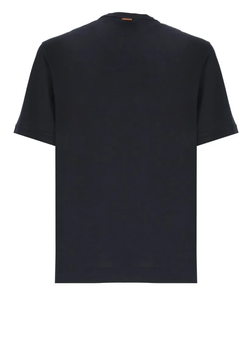 Blue Cotton And Silk T-Shirt