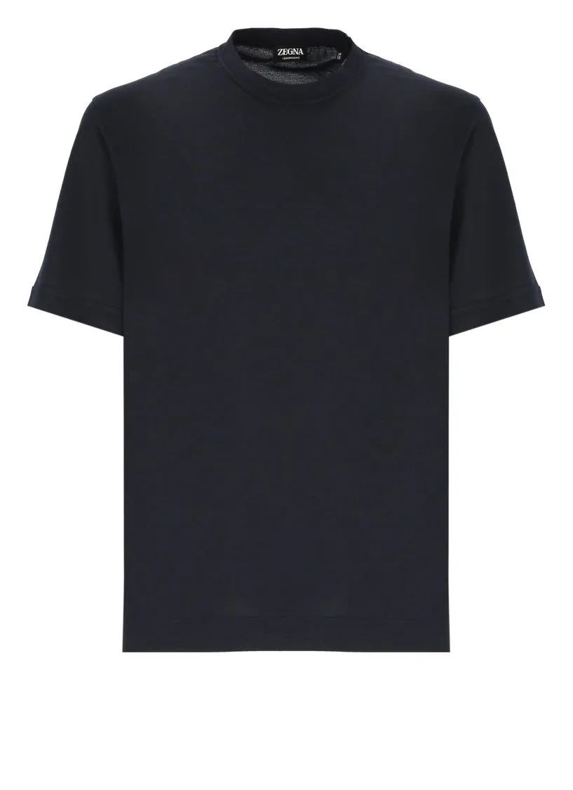 Blue Cotton And Silk T-Shirt
