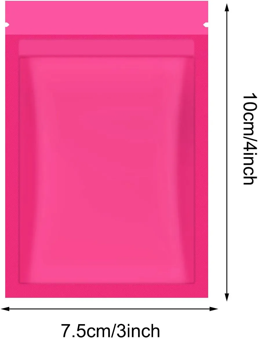 Blulu 100 Pieces Resealable Smell Foil Proof Bag Foil Pouch Flat Bag for Party Favor Food Storage(3 x 4 Inch,Pink)